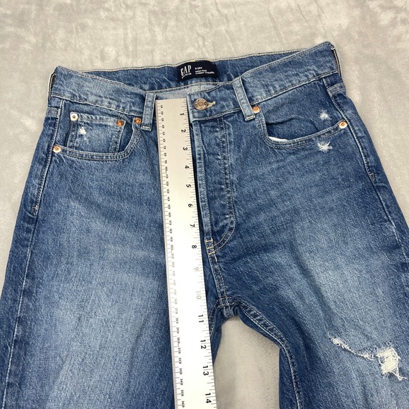 GAP Jeans Womens 6/28R Blue Denim Faded Distressed High Rise Cheeky Straight Leg - Picture 7 of 9